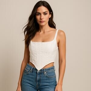 ZARA White Denim Corset Crop Top Tank Bustier Large NWT Structured Zip Back